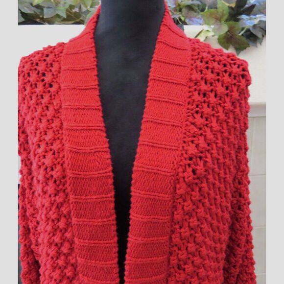 Chico's Women's Open Knit Cardigan 3/4 sleeves  Size 2 ( L/12) Deep Red EUC - Picture 2 of 11